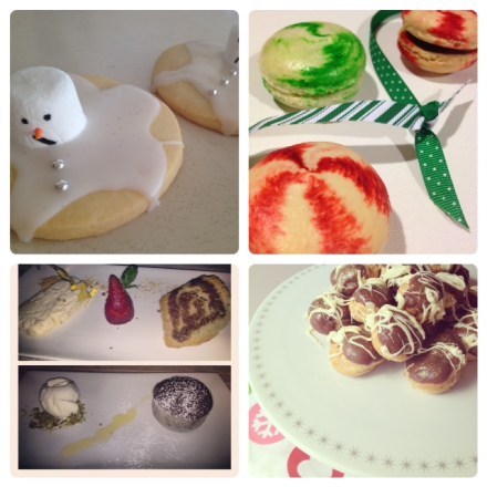 Melted Snowmen Shortbread, Candy Cane Macarons, Dessert @ Malvern Hotel, Salted Caramel Profiteroles.